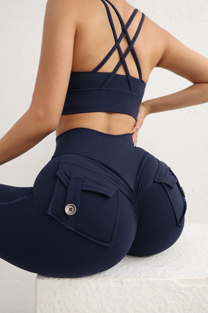 Leggings taille haute pour fessier avec bouton utilitaire