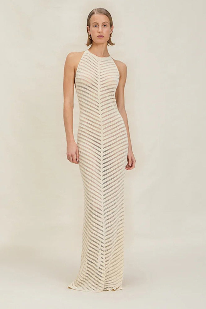 Vestido ajustado de punto con cuerpo hueco y cintura alta estilo bohemio