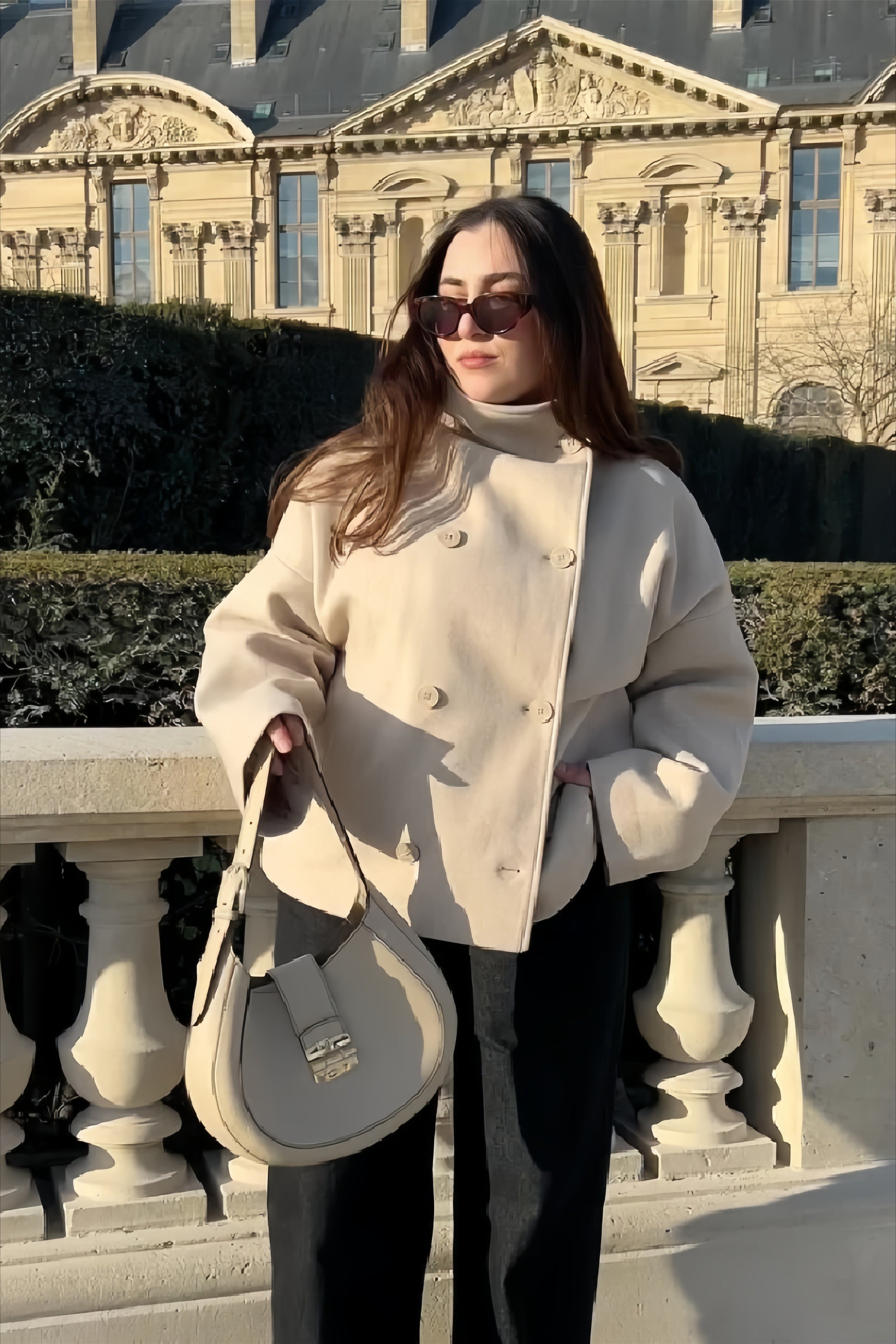 Chic Solid Wool Button High Collar Coat