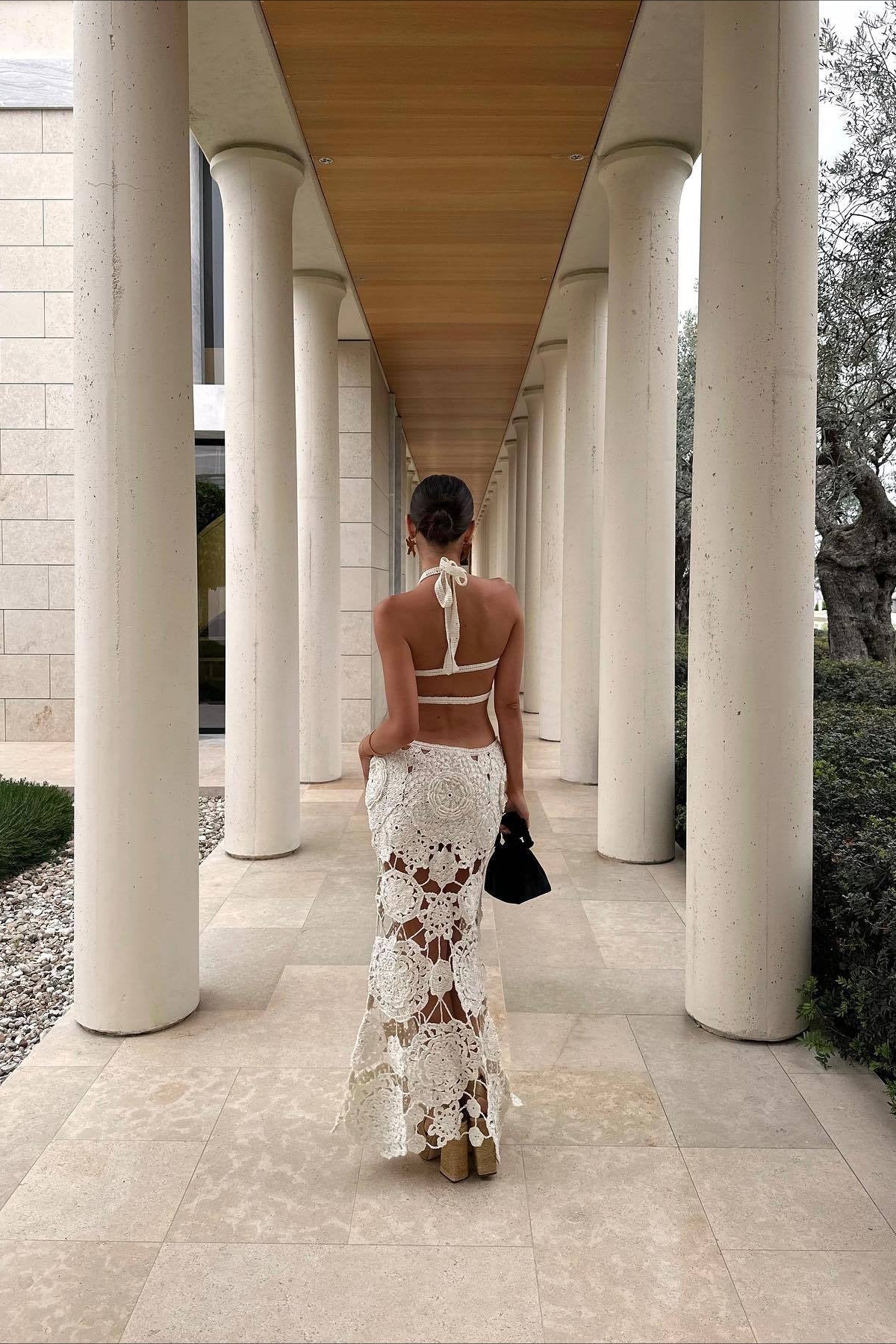 Abito Boho Sottile Senza Schienale con Collo a Fascia