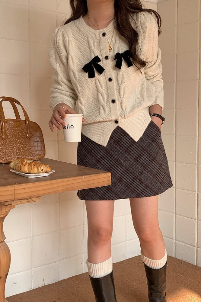 Cardigan a coste con fiocco scintillante