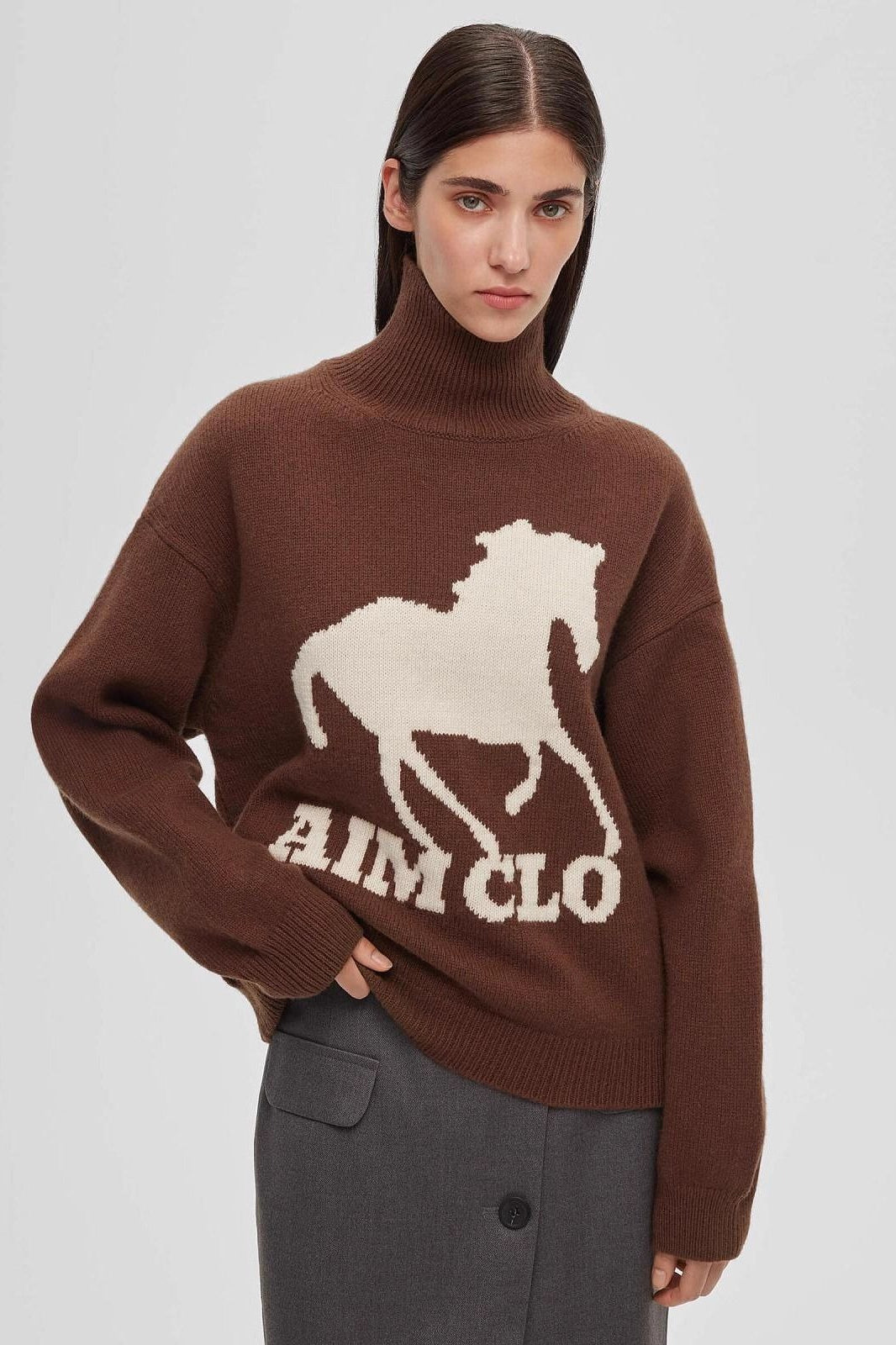 Sudadera de cuello alto con estampado animal y bloques de color