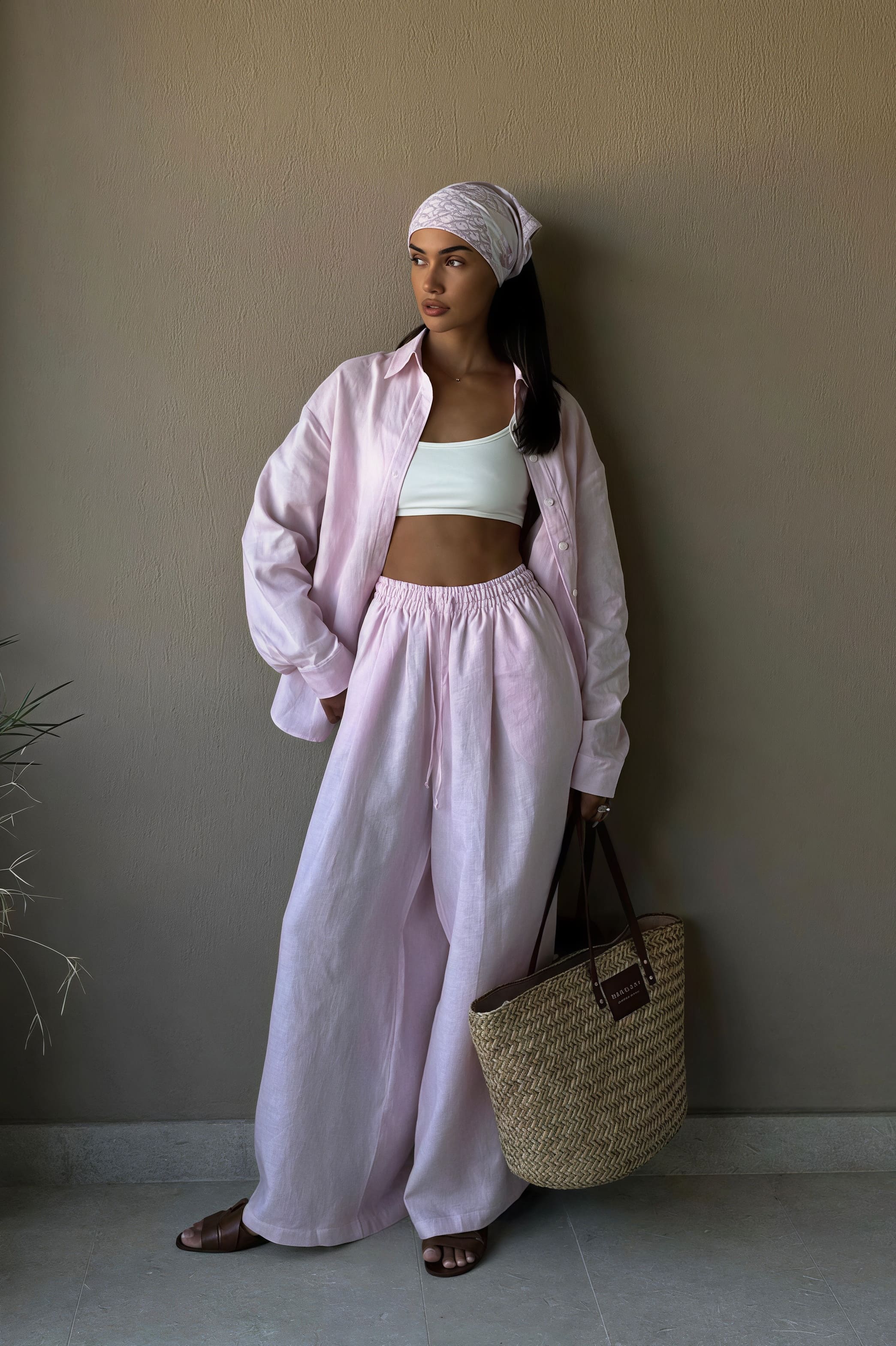 Bavlněný volný dvoudílný komplet s dlouhým rukávem a kalhotami