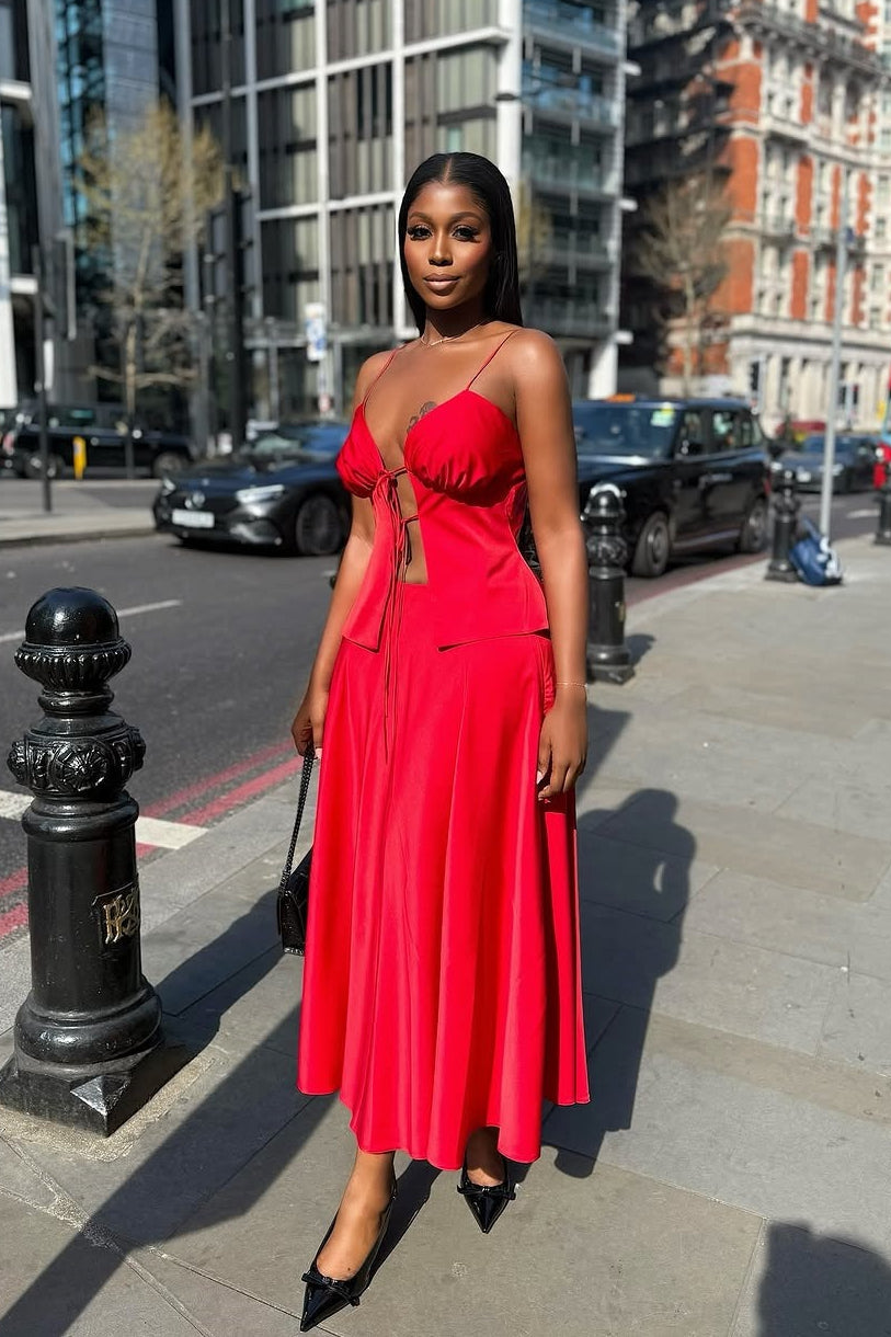 Chic Tie Cami High Waist Skirt Set