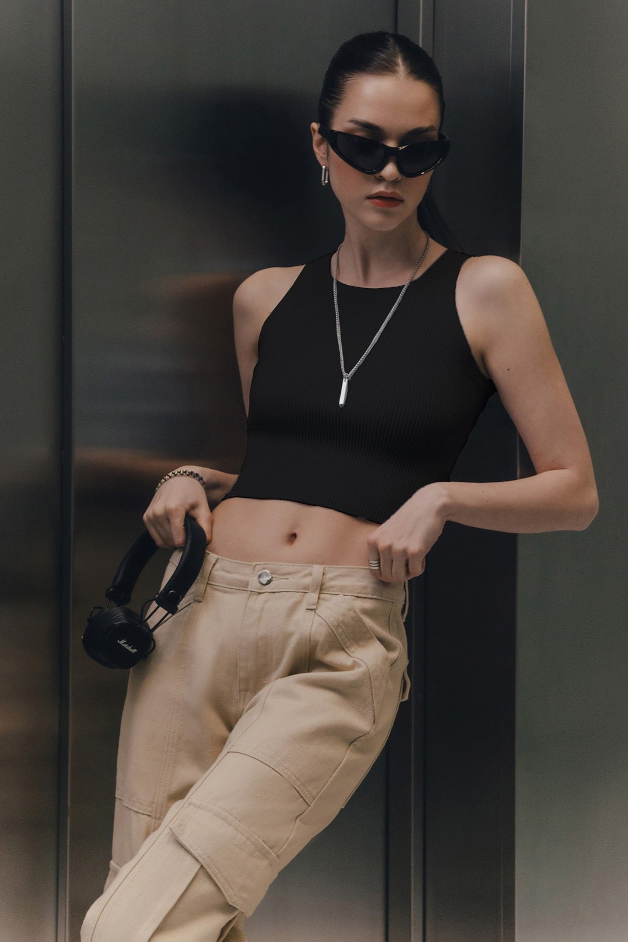 Einfarbiges kurzes Strickoberteil