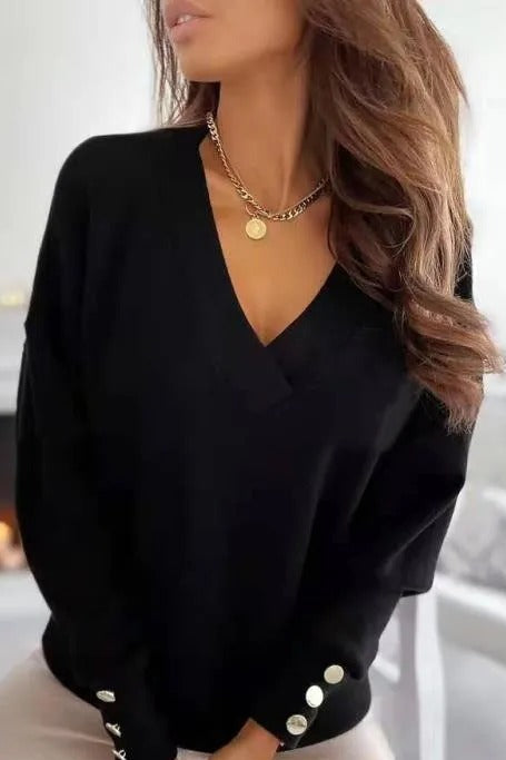 Pullover mit V-Ausschnitt und Knöpfen aus Strick