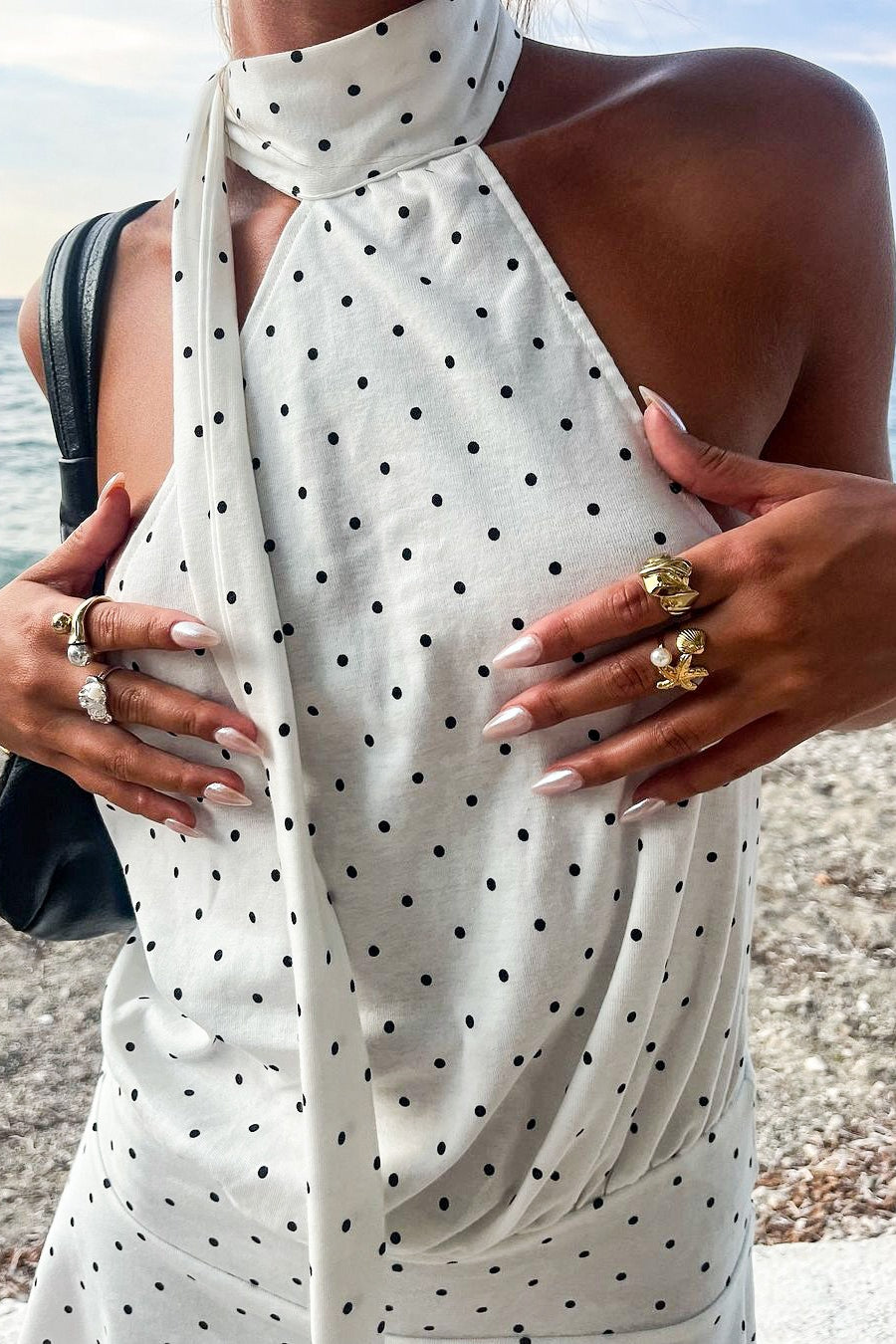 Polka Dot Halter High Waist Backless Mini Dress