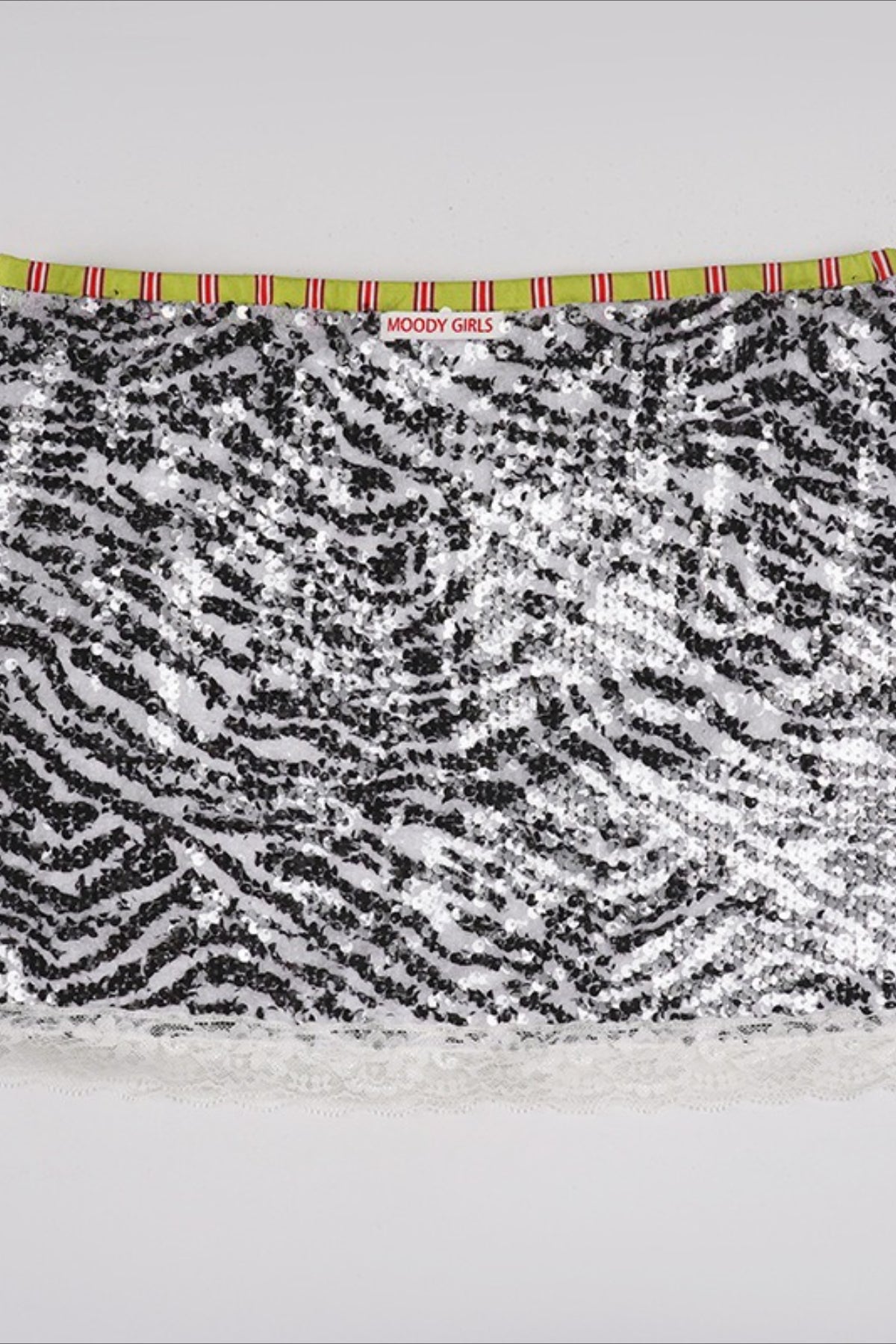 Saia Bodycon com Patchwork de Renda, Paetês e Estampa de Zebra