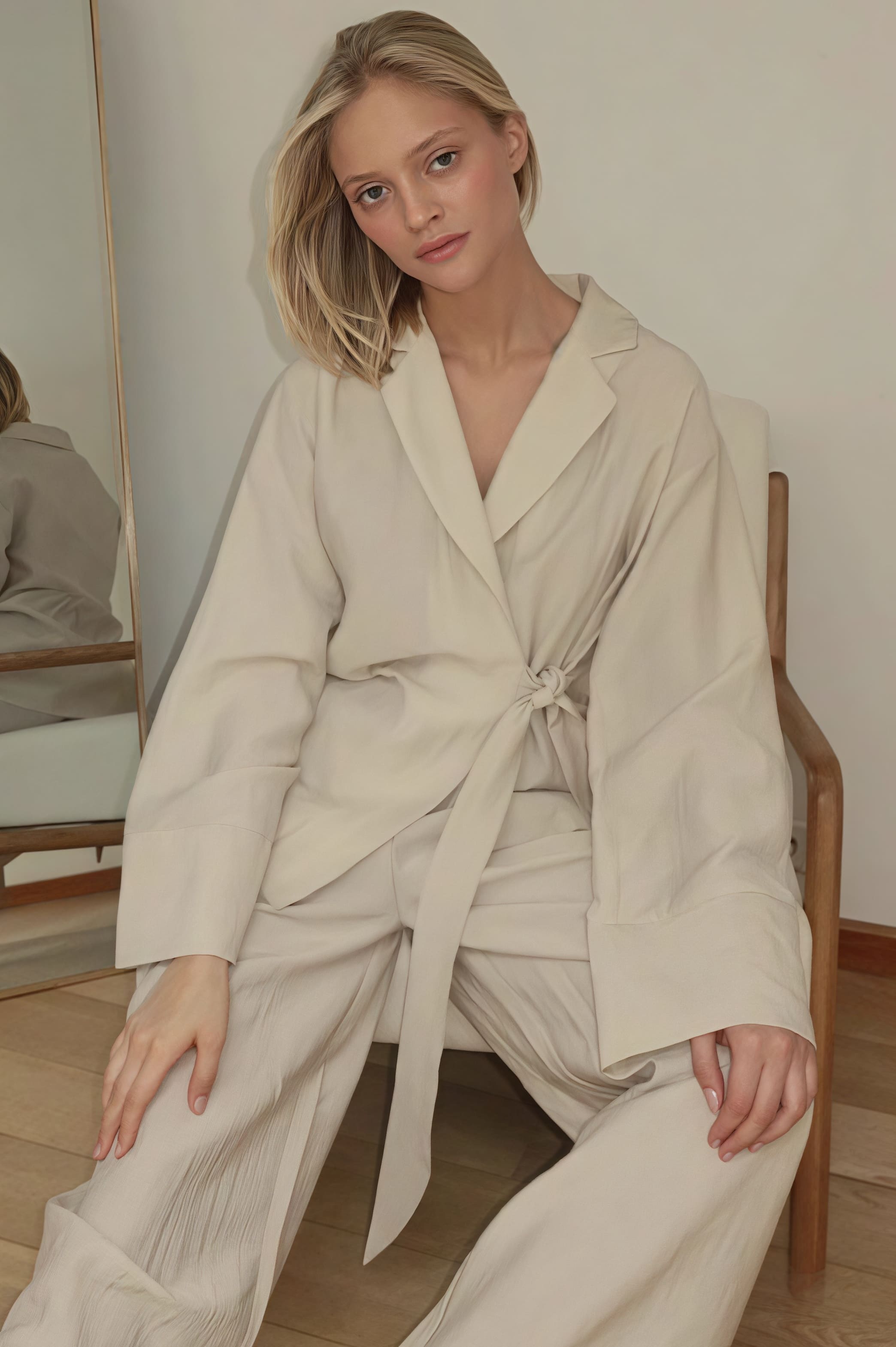 Tie Front Cardigan Loose Pants Two Piece Set