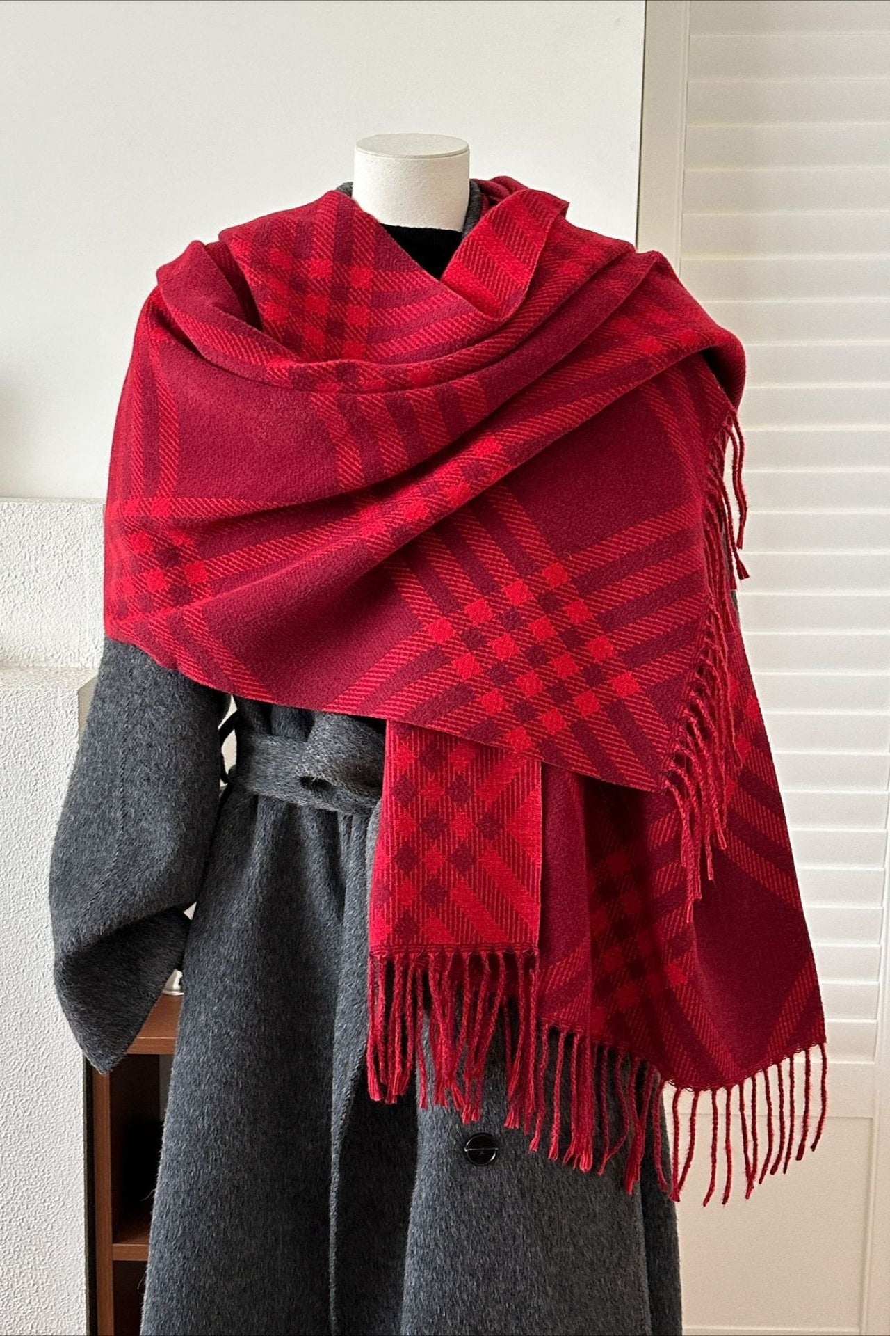 Double-Sided Plaid Festive Faux Cashmere Warm Scarf