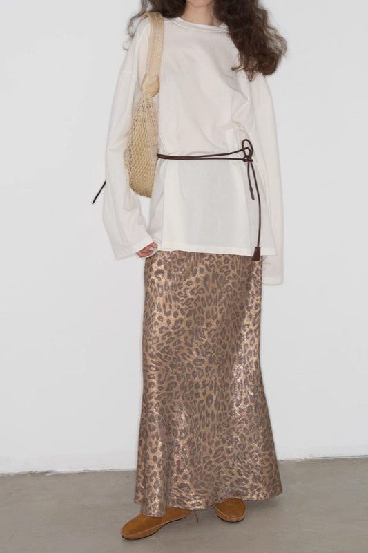Leopard Print Elastic Waist Straight-Cut Maxi Skirt
