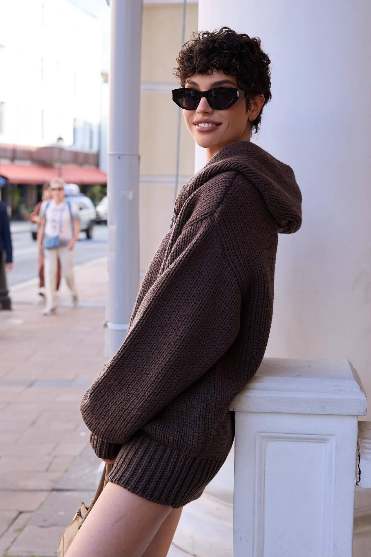 Maglione Vintage Asimmetrico con Cerniera, Tinta Unita, Morbido e Comodo