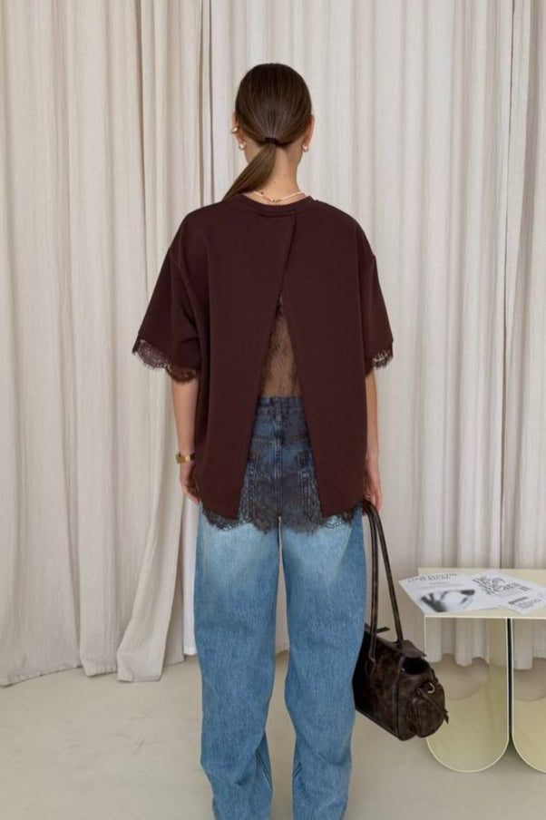 Minimalist Sweet Lace Splice Short Sleeve T-shirt