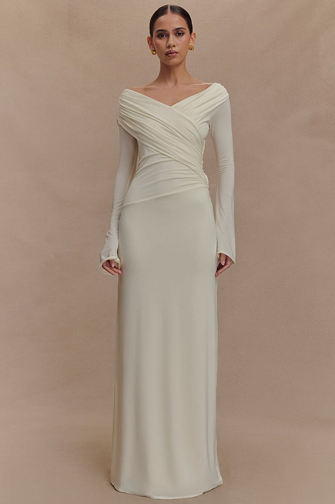 V-Neck Ruched Maxi Boho Dress