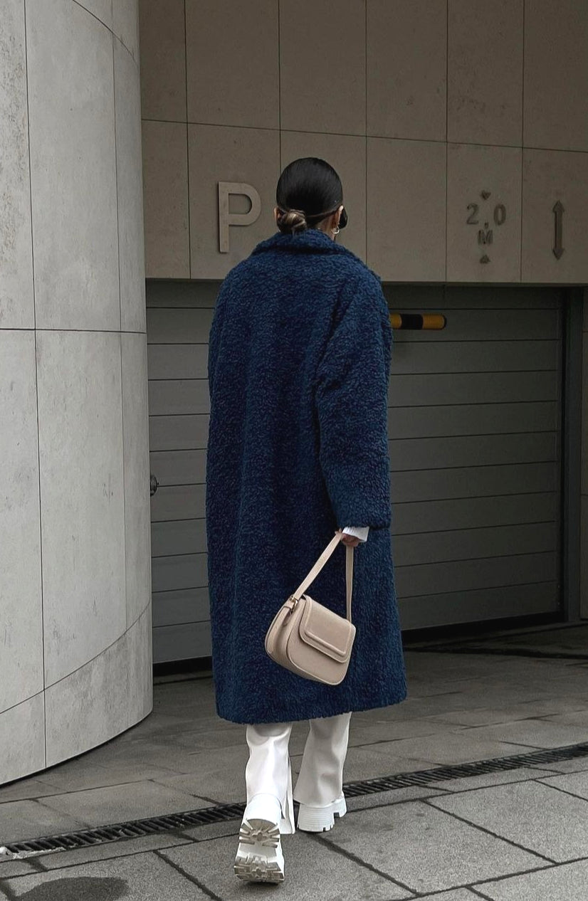 Manteau élégant de bureau à col revers en peluche à manches longues