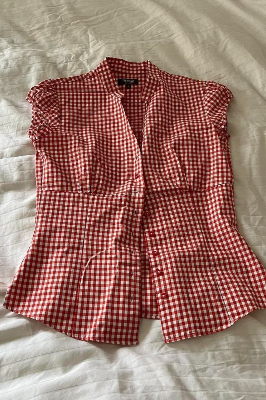 Blusa Versátil Xadrez Vermelho e Branco