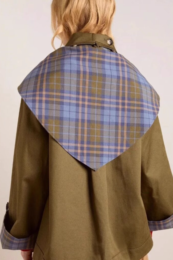 Plaid Color Block Mori Girl Loose Slant Front Jacket