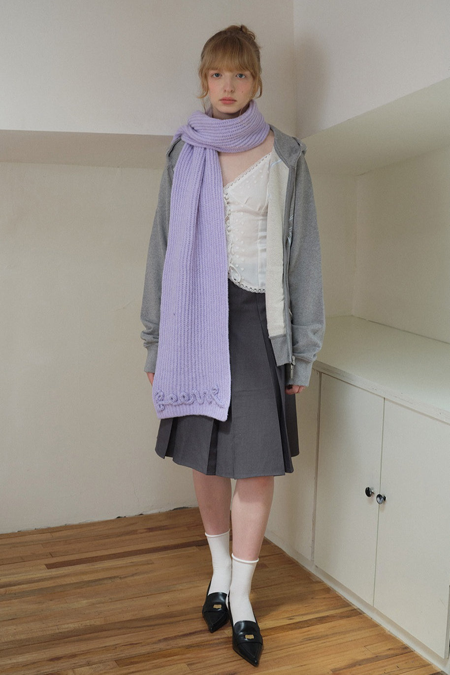 Wool Blend 3D Hand-Crocheted Letter Solid Scarf