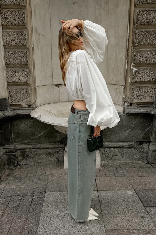 Sleek Drawstring Tie Waist Round Neck Blouse