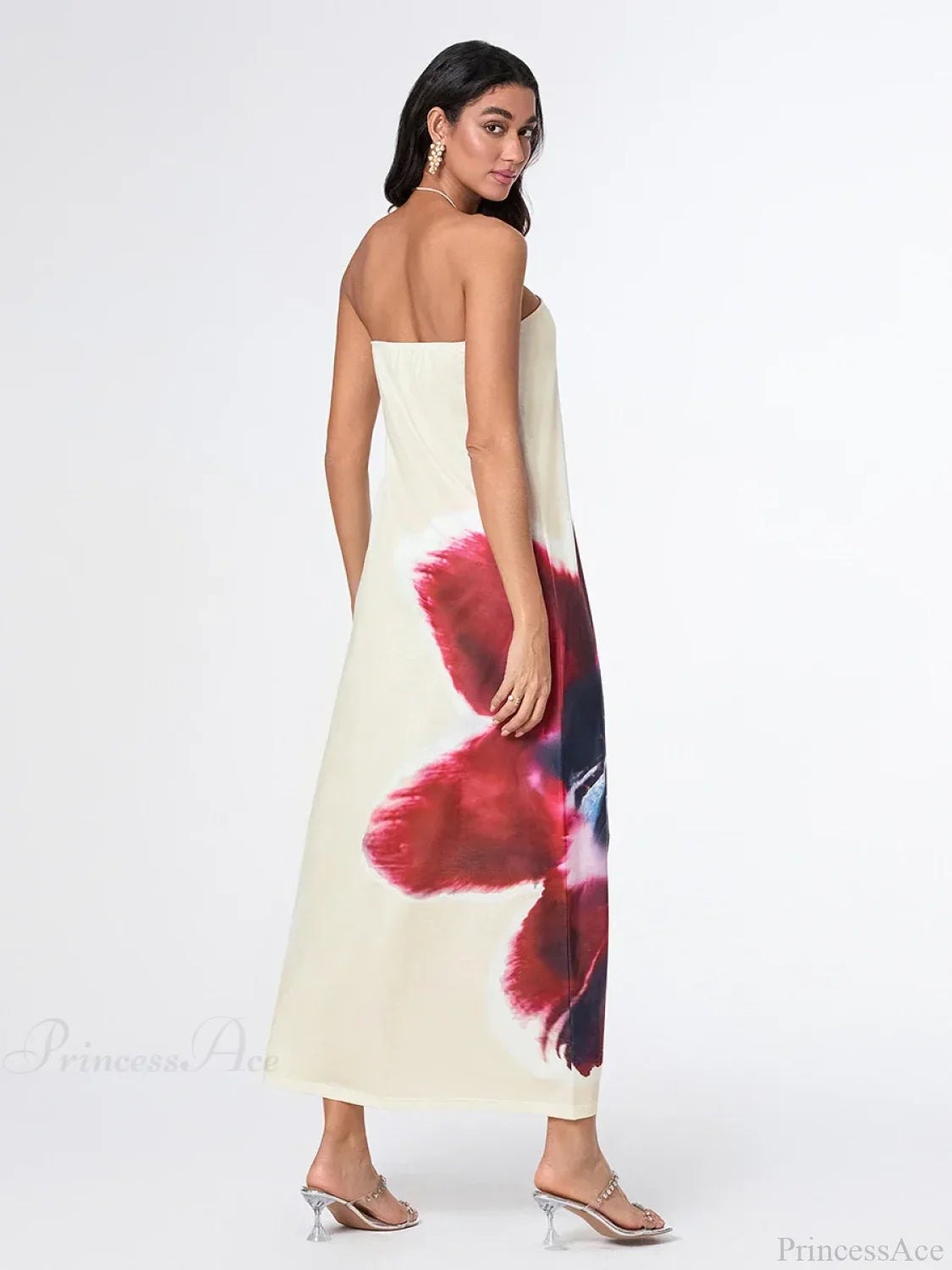 Vestido Floral Elegante Sin Tirantes de Corte Suelto