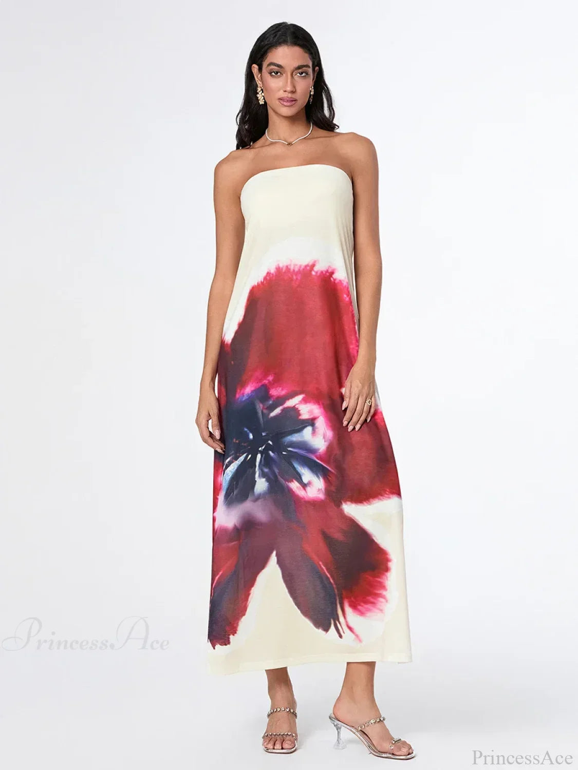 Vestido Floral Elegante Sin Tirantes de Corte Suelto