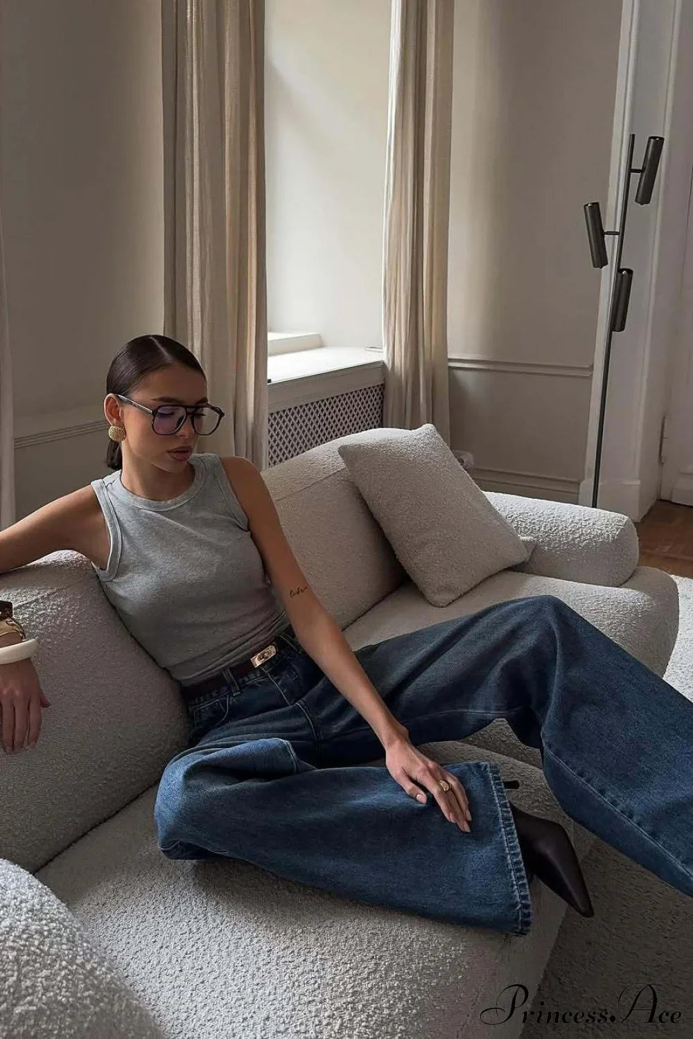 Elegant High Waist Loose Straight Leg Jeans