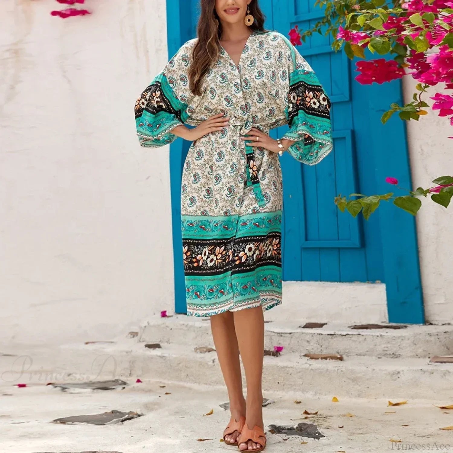 Ethnic Floral Loose Rayon Kaftan Boho Cover up