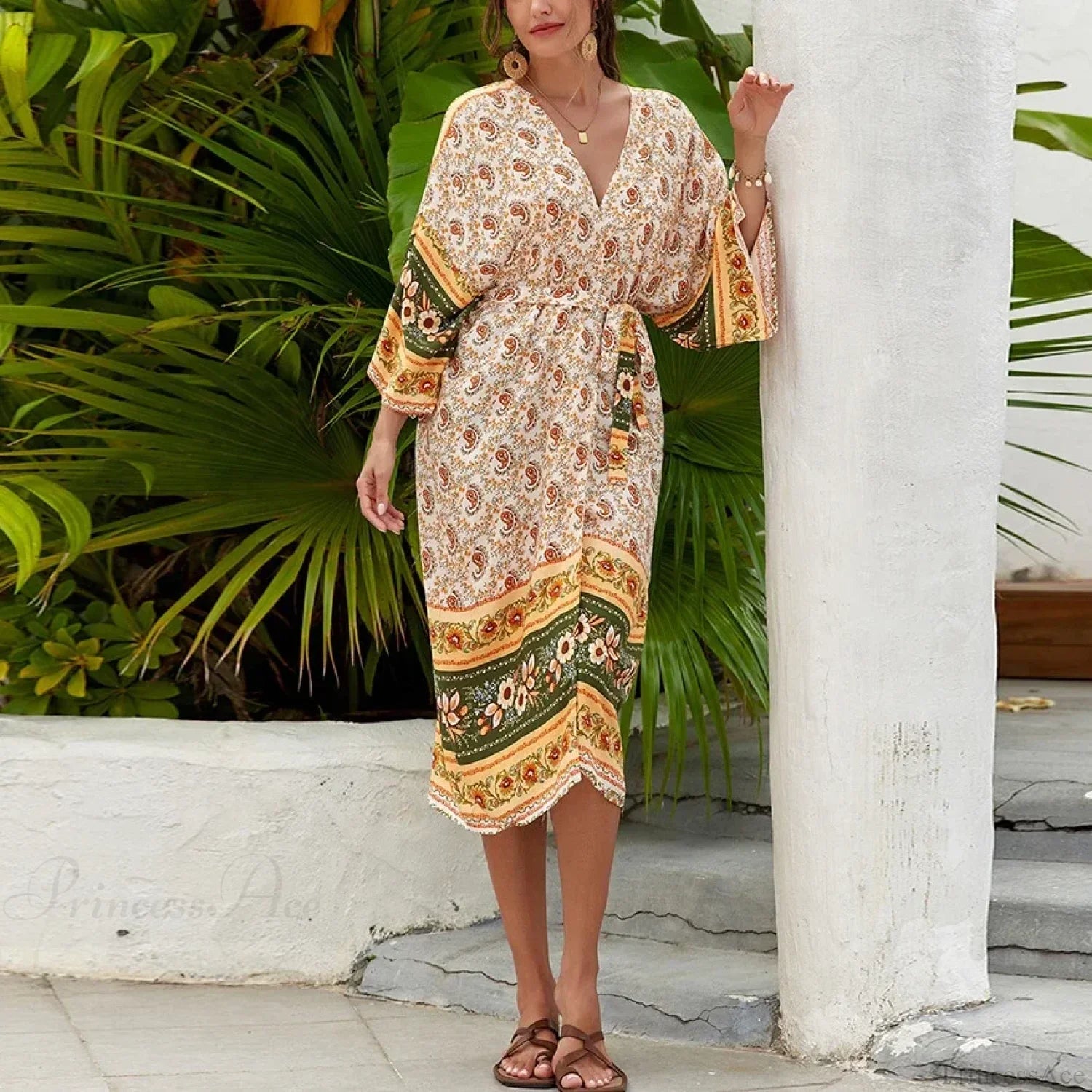 Ethnic Floral Loose Rayon Kaftan Boho Cover up