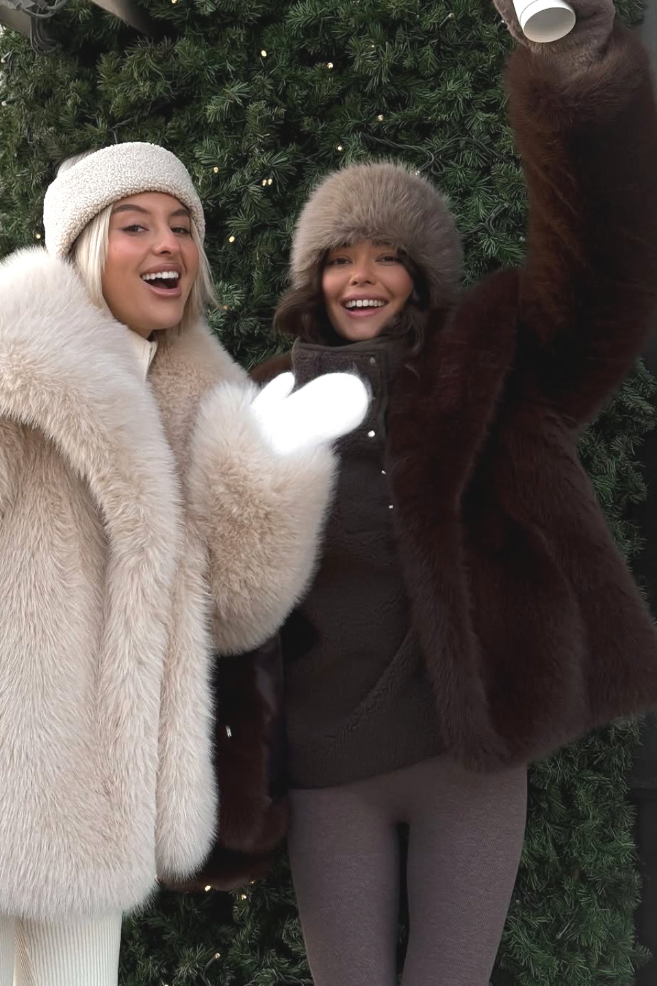 Manteau à col bouffant en fausse fourrure de renard