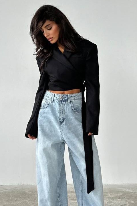 Blazer de color sólido con cuello atado