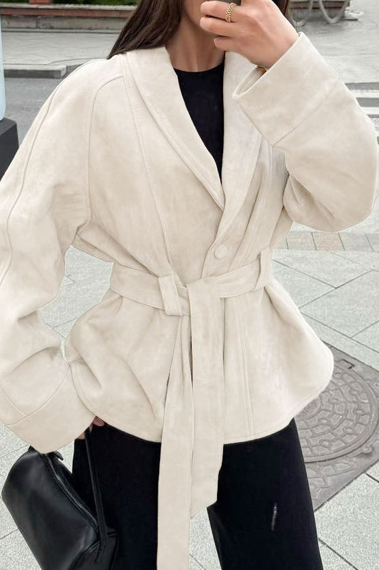 Giacca vintage in pelle scamosciata a maniche lunghe