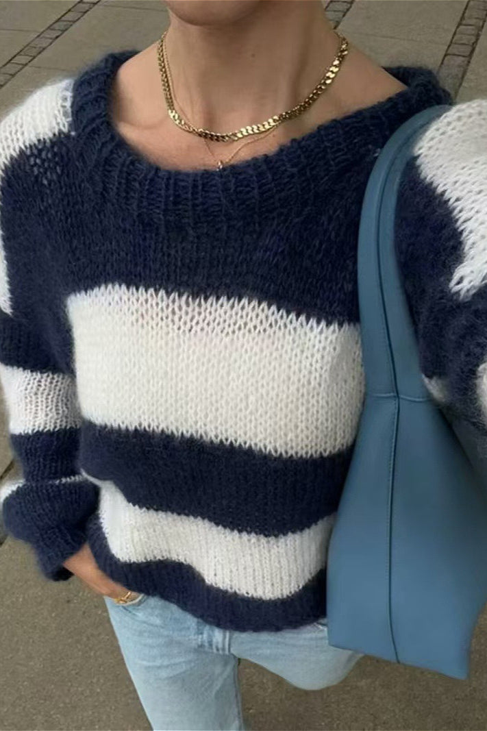 Streetwear Striped Crewneck Casual Stylish Sweater