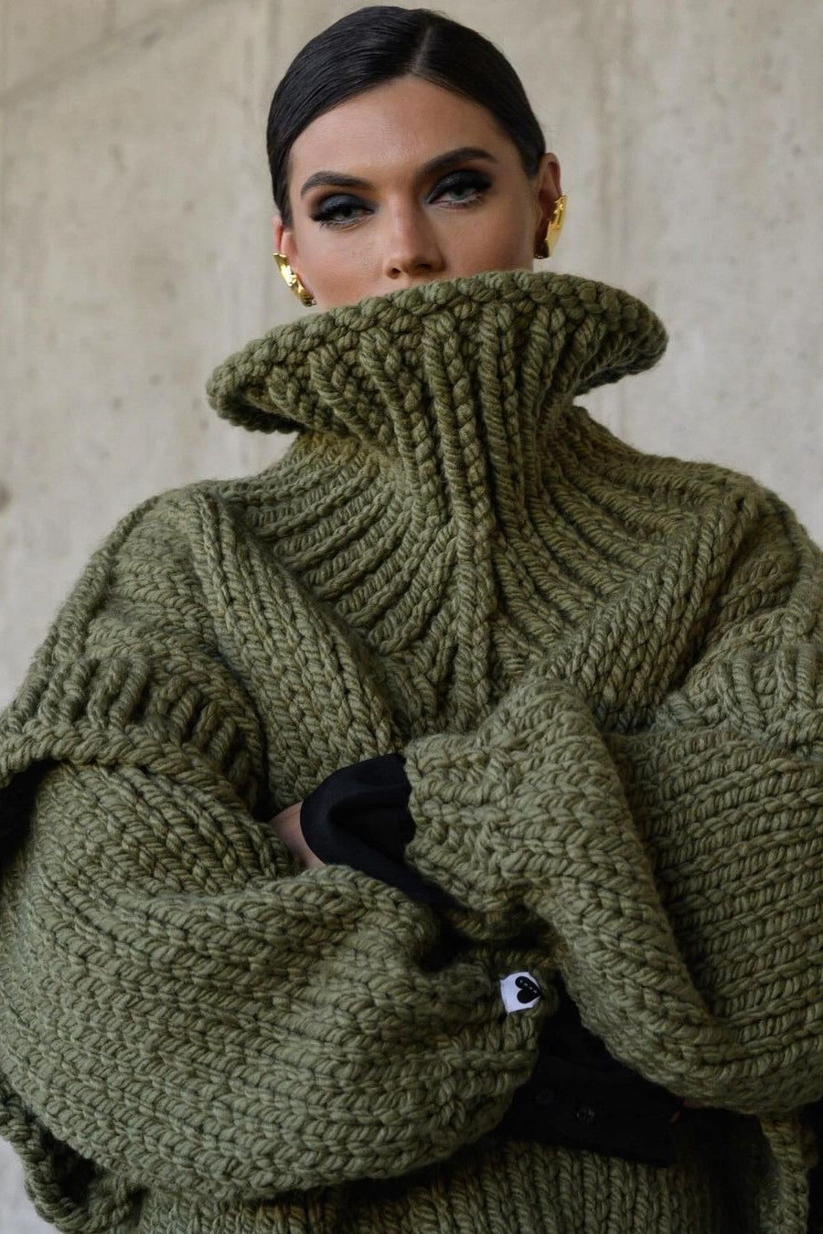 Solid Patchwork Chunky Fluffy Turtleneck Sweater
