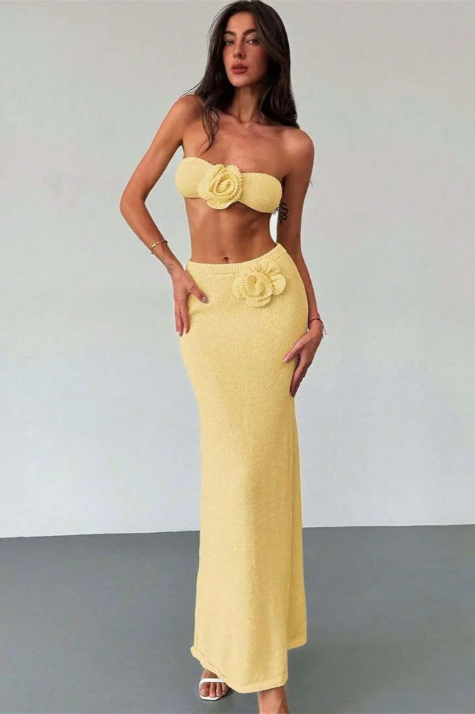 Gestricktes Blumenmuster-Patchwork-Röhrenoberteil Boho-Kleid