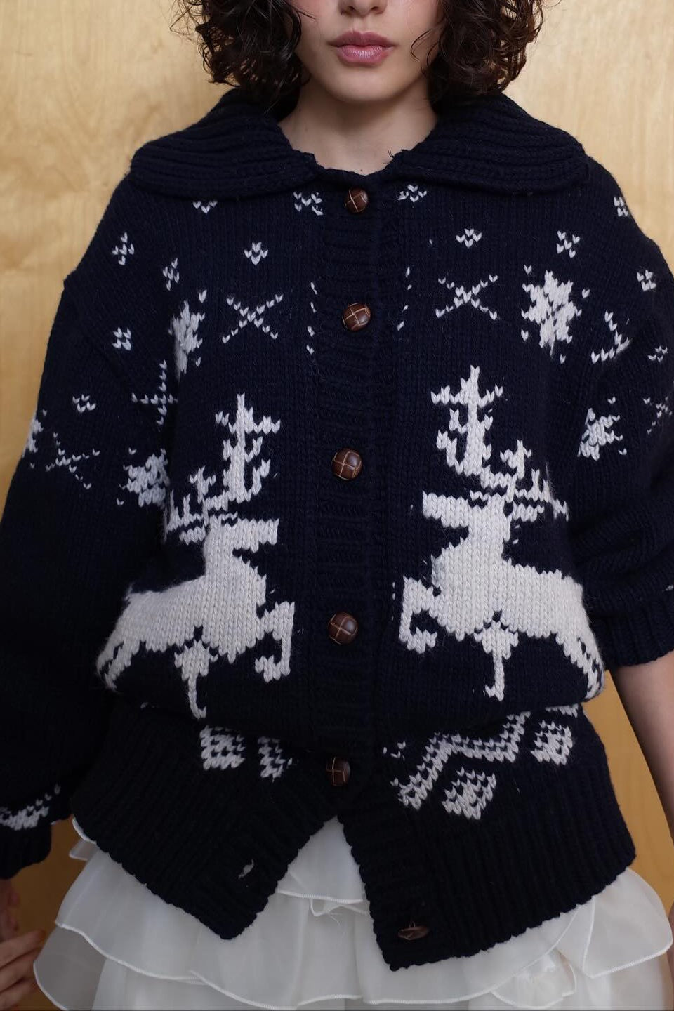 Fair-Isle-Kontrast Rentierkragen Pullover