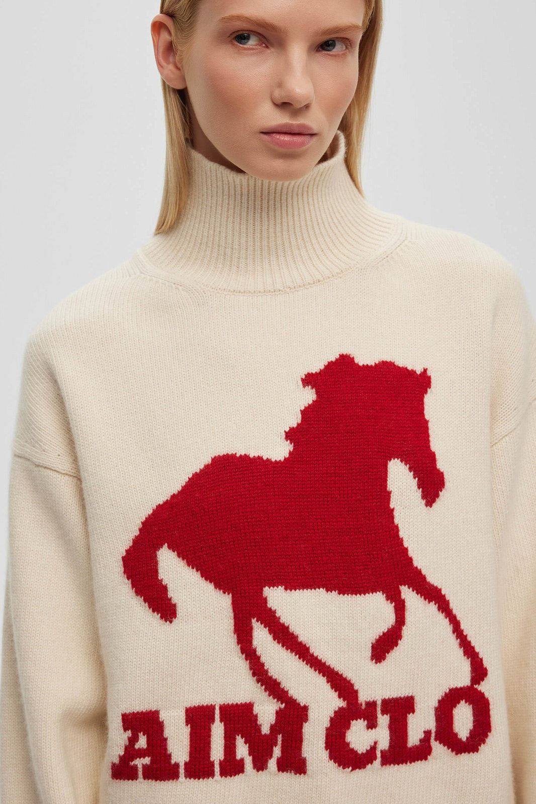 Felpa a collo alto con motivo animale a blocchi di colore