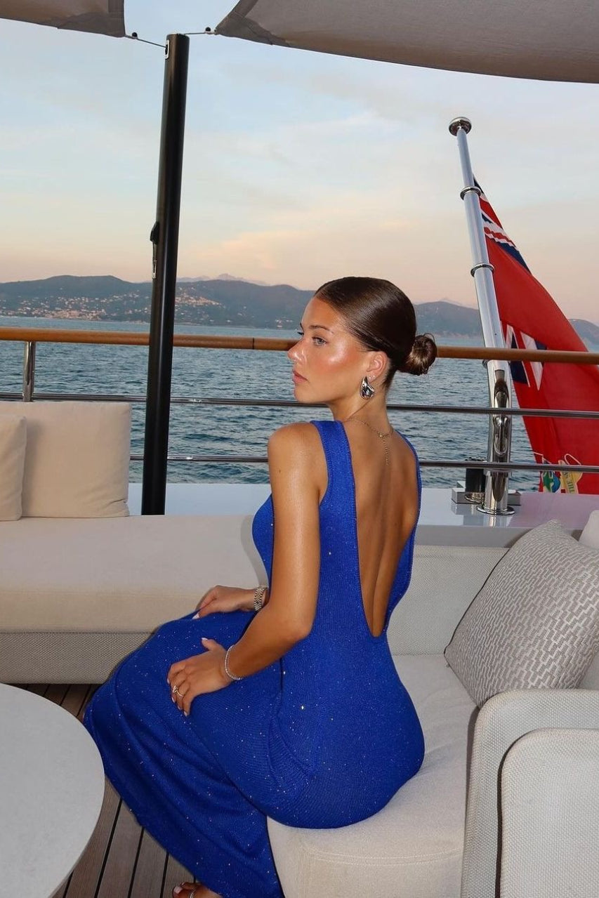 Sexy glänzendes ärmelloses rückenfreies eng anliegendes langes Kleid