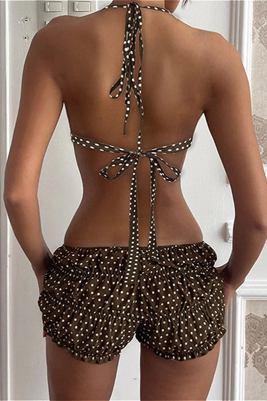 Gerüschtes Bikini-Set mit Tupfenmuster