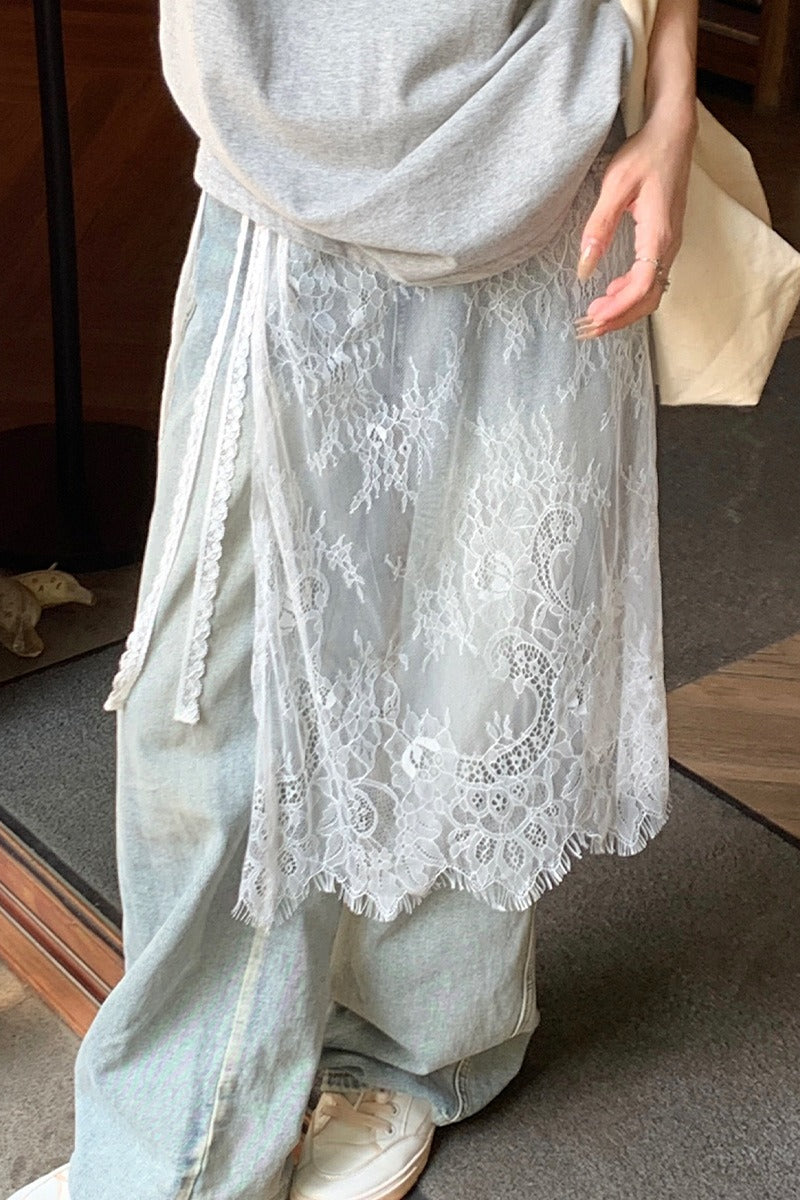 Einzigartiger mehrlagiger Spitzen-Schürzenrock mit Kordelzug, vielseitiger Minirock