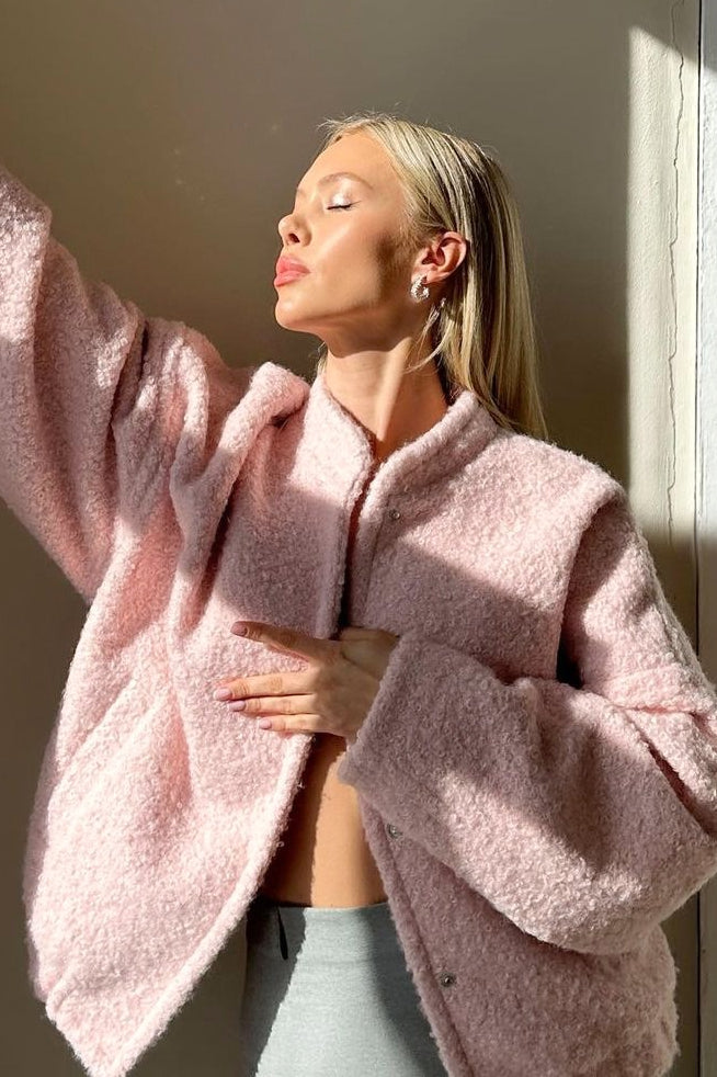 Casual Pink Faux Fur Short Jacket