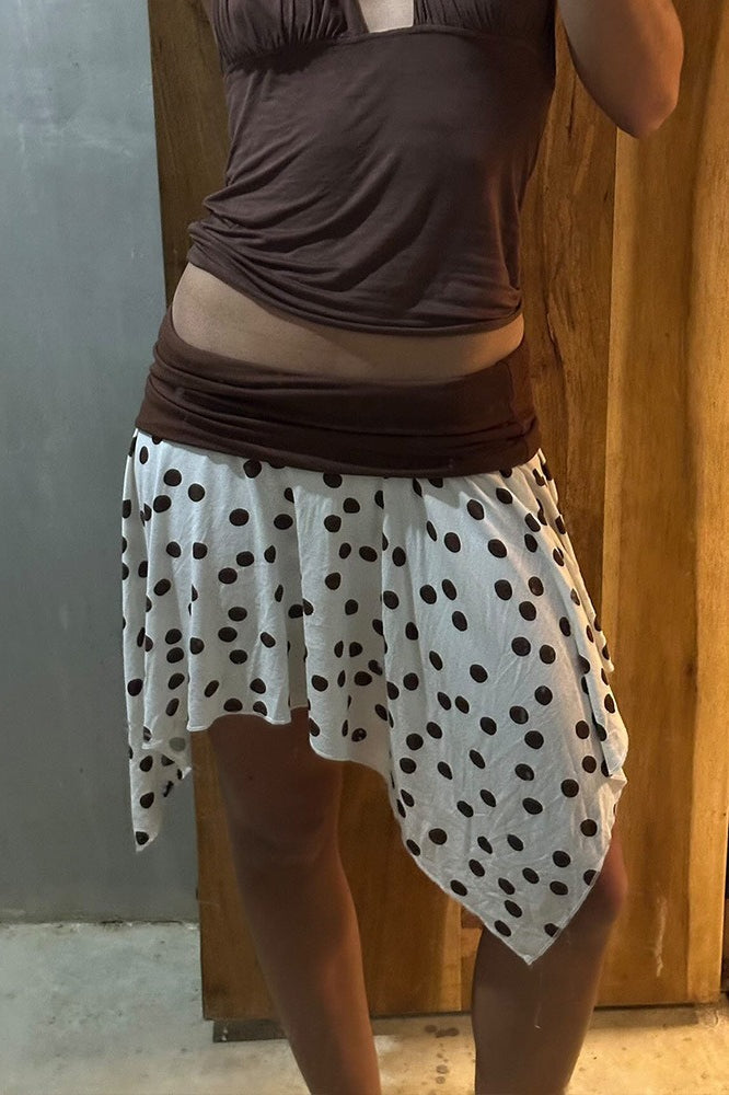 Mini sukně s puntíky, barevnými bloky, úzká, sexy, asymetrická