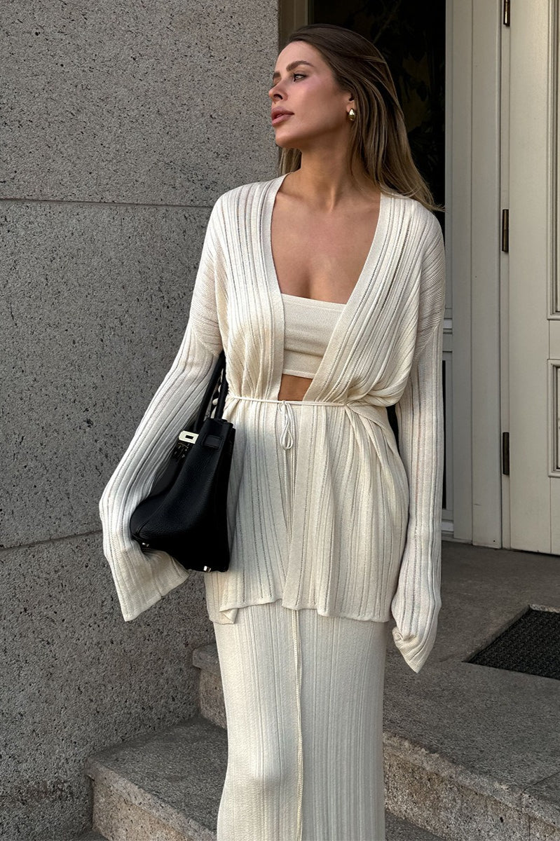 Vintage Ribbed Knit Cardigan and Cami Dress Three Piece Set