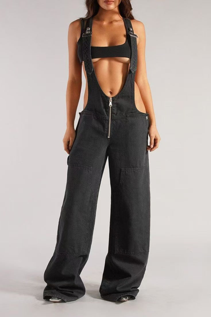 Low Rise Wide Leg Overall Jeans