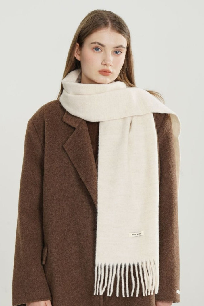 Solid Woven Fringe Wool Blend Scarf