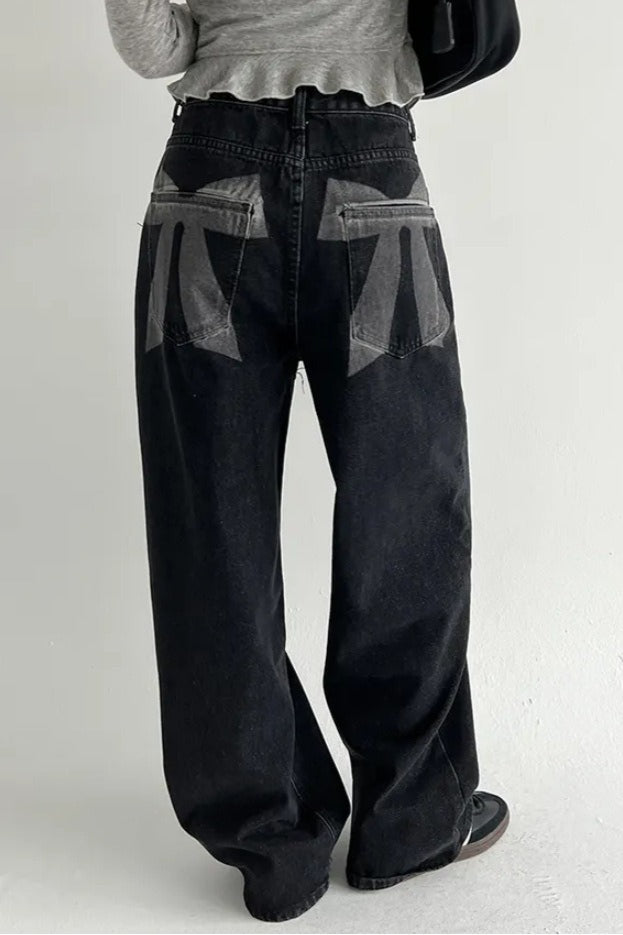 Jean à jambe large avec poche et imprimé d'arc lavé