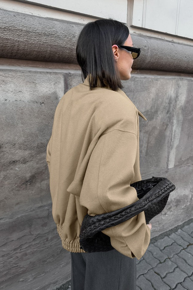 Chaqueta suelta para viajeros con cuello de mezcla gruesa de lana