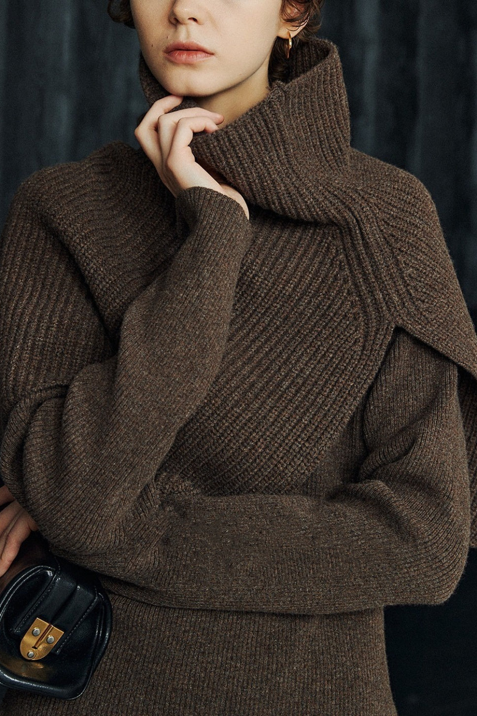 Super Fine Merino Knitted Turtleneck Split Scarf