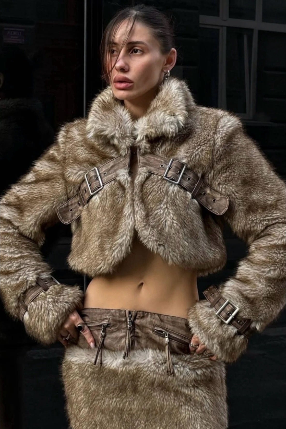 Vintage Kurzjacke mit Stehkragen und Flickeneinsatz