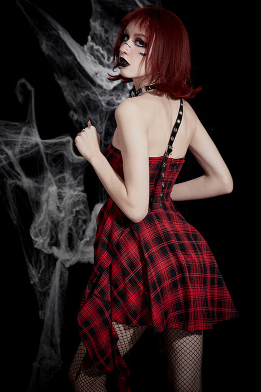 Asym Plaid Gothic Dress