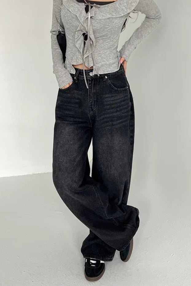 Jean à jambe large avec poche et imprimé d'arc lavé